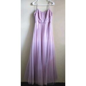 Theia Bridesmaid Gown Tulle Lavender Purple Lilac Thin Straps